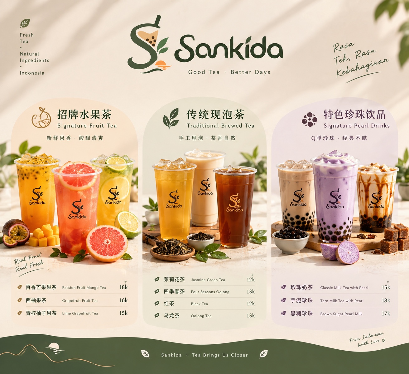 Sankida's fruit tea, brewed tea and pearl drink concepts